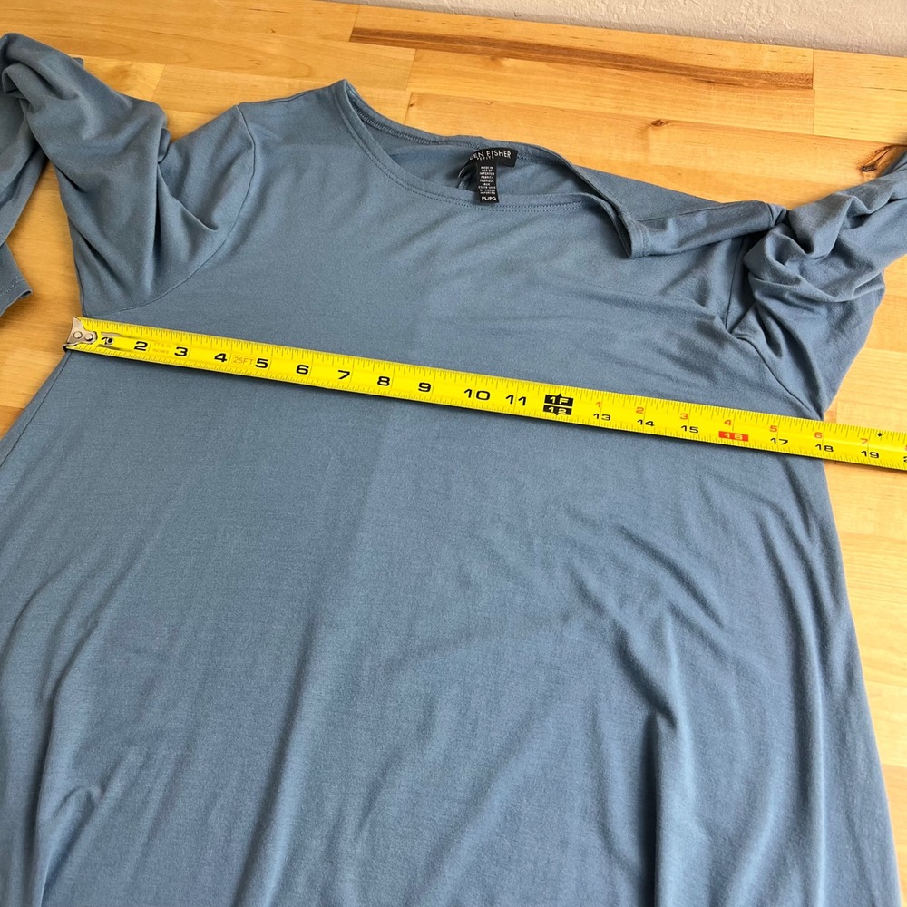 Eileen Fisher Petite Large Blue Viscose Spandex Long Sleeve Top Shirt USA Made - Picture 8 of 9